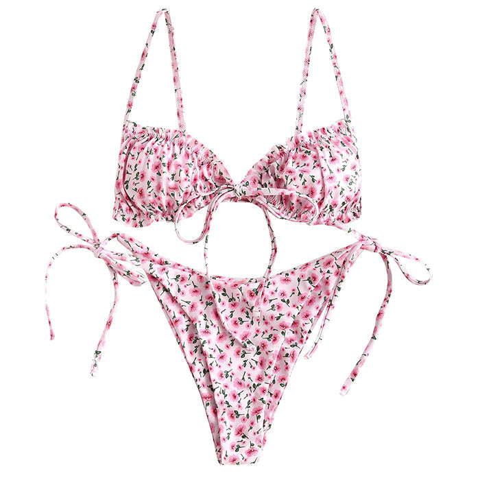 Floral Print Y2K Bikini Set - Cute Coquette Aesthetic Swimwear for Summer Vibes