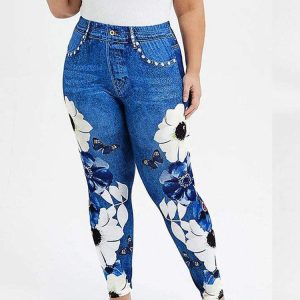 Floral Print Y2K Sports Jeans for Trendy Coquette and Grunge Aesthetic Outfits