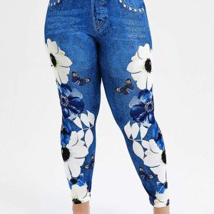 Floral Print Y2K Sports Jeans for Trendy Coquette and Grunge Aesthetic Outfits