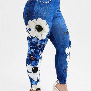 Floral Print Y2K Sports Jeans for Trendy Coquette and Grunge Aesthetic Outfits