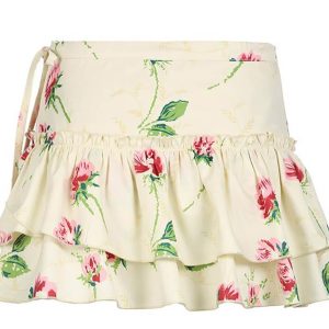 Floral Ruffle Tie Skirt - Y2K Aesthetic Cute Skirt for Coquette and Grunge Styles