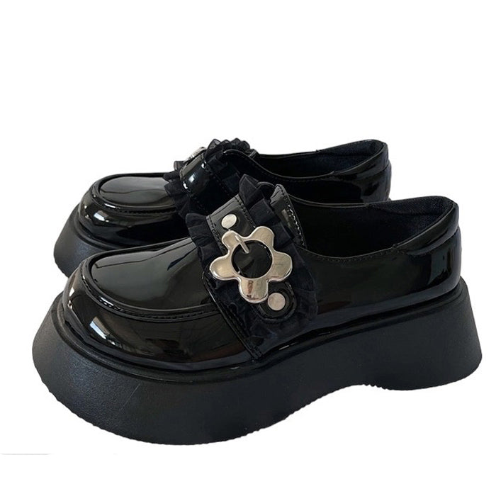 Flower Buckle Chunky Platform Shoes for Y2K Aesthetic and Coquette Style Outfits