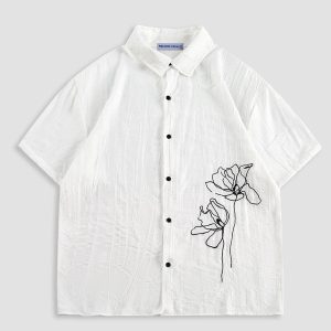 Flower Texture Y2K Aesthetic Short Sleeve Shirt - Cute Top for Coquette Style Outfits