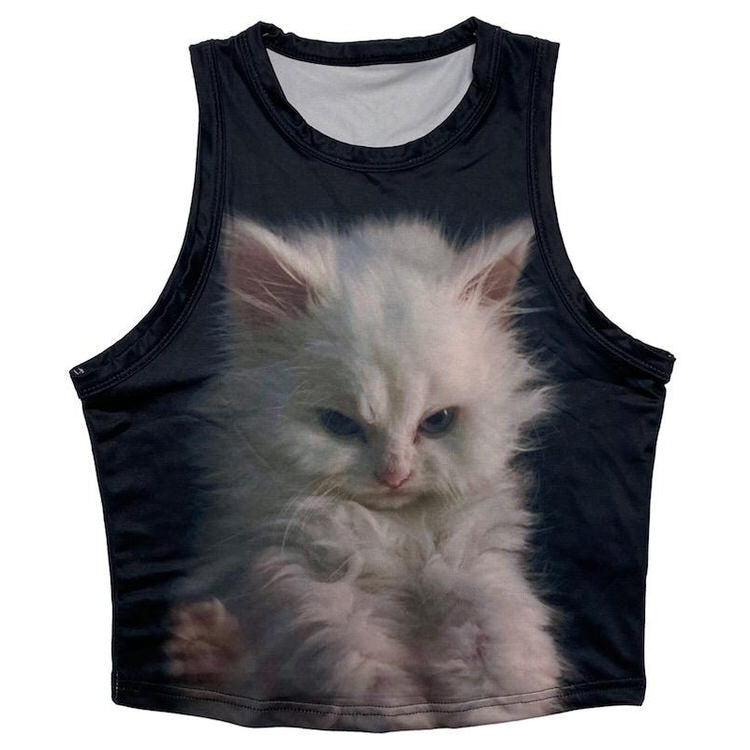 Fluffy Moody Kitten Y2K Aesthetic Baby Tee - Cute Top for Coquette and Grunge Styles