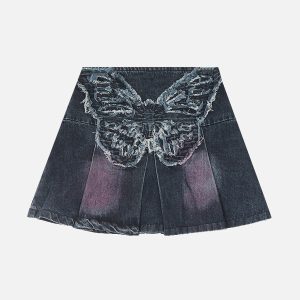 Fringe Butterfly Denim Skirt - Y2K Aesthetic Cargo Skirt for Cute Coquette Outfits