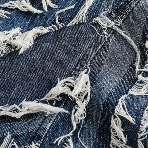 Fringe Denim Jacket - Y2K Aesthetic Grunge Style Outerwear for Trendy Outfits