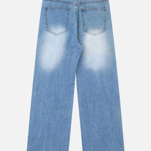 Fringe Distressed Straight-Leg Jeans for Y2K Aesthetic and Grunge Style Outfits