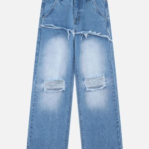 Fringe Distressed Straight-Leg Jeans for Y2K Aesthetic and Grunge Style Outfits