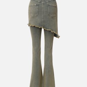 Fringe Distressed Y2K Washed Jeans for Grunge Aesthetic and Vintage Style Outfits