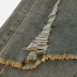 Fringe Distressed Y2K Washed Jeans for Grunge Aesthetic and Vintage Style Outfits