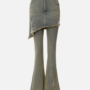 Fringe Distressed Y2K Washed Jeans for Grunge Aesthetic and Vintage Style Outfits