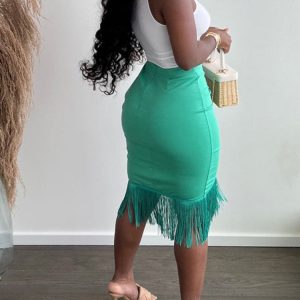 Fringe Hem Pencil Skirt - Y2K Aesthetic Grunge Style for Trendy Outfits