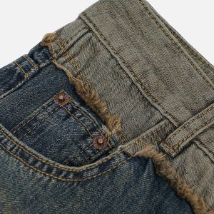 Fringe Patchwork Jeans: Y2K Aesthetic Grunge Style for Trendy Outfits and Unique Looks