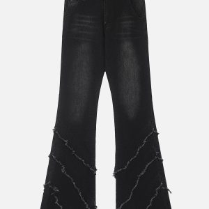 Fringe Patchwork Washed Jeans - Y2K Aesthetic Denim for Trendy Outfits and Grunge Style