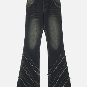 Fringe Patchwork Washed Jeans - Y2K Aesthetic Denim for Trendy Outfits and Grunge Style