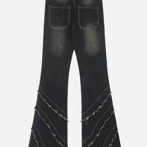 Fringe Patchwork Washed Jeans - Y2K Aesthetic Denim for Trendy Outfits and Grunge Style