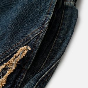 Fringe Patchwork Washed Jorts - Y2K Aesthetic Denim Shorts for Trendy Summer Outfits