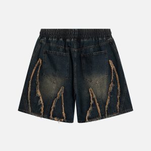 Fringe Patchwork Washed Jorts - Y2K Aesthetic Denim Shorts for Trendy Summer Outfits