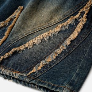 Fringe Patchwork Washed Jorts - Y2K Aesthetic Denim Shorts for Trendy Summer Outfits