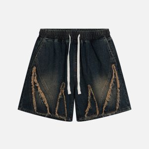 Fringe Patchwork Washed Jorts - Y2K Aesthetic Denim Shorts for Trendy Summer Outfits