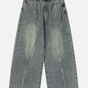 Fringe Patchwork Y2K Jeans for a Grunge Aesthetic Look and Comfy Style