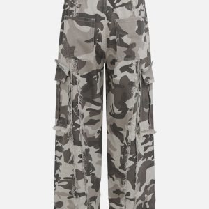 Fringe Pocket Camouflage Cargo Pants - Y2K Aesthetic Grunge Style for Trendy Outfits