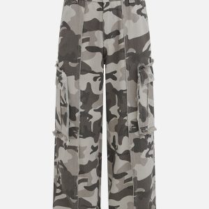 Fringe Pocket Camouflage Cargo Pants - Y2K Aesthetic Grunge Style for Trendy Outfits