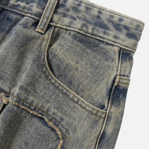 Fringe Pocket Patchwork Jorts - Y2K Aesthetic Denim Shorts for Trendy Outfits