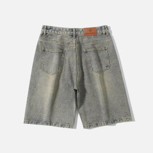 Fringe Pocket Patchwork Jorts - Y2K Aesthetic Denim Shorts for Trendy Outfits