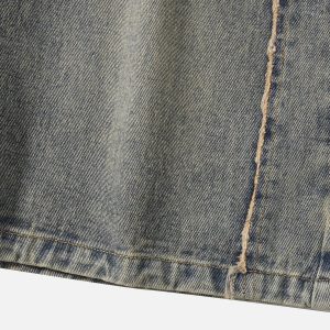 Fringe Pocket Patchwork Jorts - Y2K Aesthetic Denim Shorts for Trendy Outfits