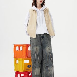 Fringe Star Y2K Loose Jeans for a Trendy Grunge Aesthetic Look