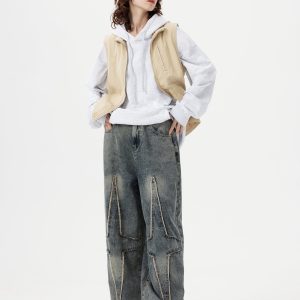 Fringe Star Y2K Loose Jeans for a Trendy Grunge Aesthetic Look