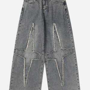 Fringe Star Y2K Loose Jeans for a Trendy Grunge Aesthetic Look