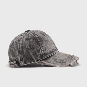 Fringe Washed Denim Cap - Y2K Aesthetic Accessory for Grunge and Coquette Styles