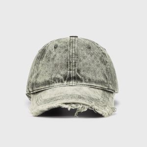 Fringe Washed Denim Cap - Y2K Aesthetic Accessory for Grunge and Coquette Styles