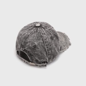 Fringe Washed Denim Cap - Y2K Aesthetic Accessory for Grunge and Coquette Styles