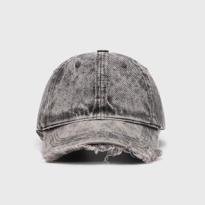 Fringe Washed Denim Cap - Y2K Aesthetic Accessory for Grunge and Coquette Styles