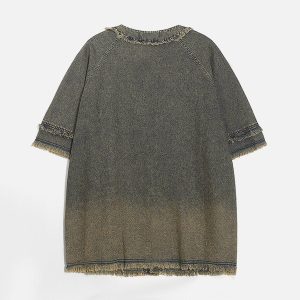 Fringe Washed Short Sleeve Shirt - Y2K Aesthetic Top for Grunge and Coquette Styles