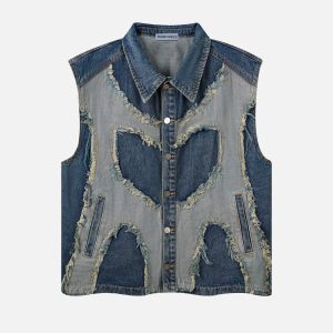 Fringe Washed Vest in Y2K Style - Trendy Coquette Aesthetic Layering Piece