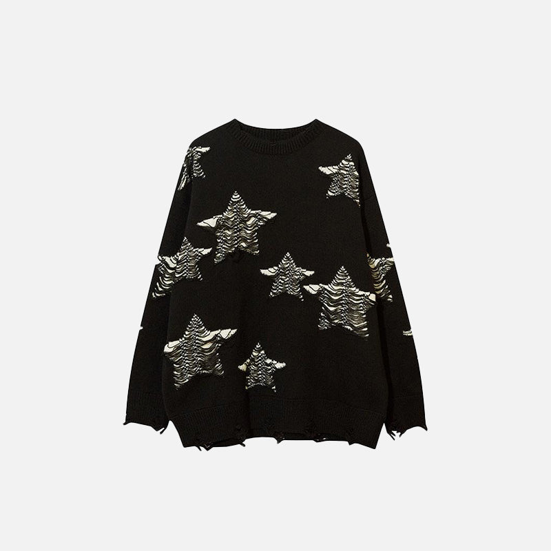 Fringed Star Sweater in Y2K Style - Cozy Knit for Grunge and Coquette Aesthetic Looks