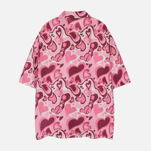 Full Print Heart Short Sleeve Y2K Top - Cute Aesthetic Shirt for Trendy Outfits