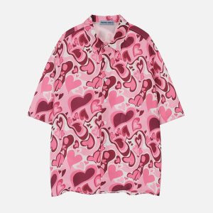 Full Print Heart Short Sleeve Y2K Top - Cute Aesthetic Shirt for Trendy Outfits