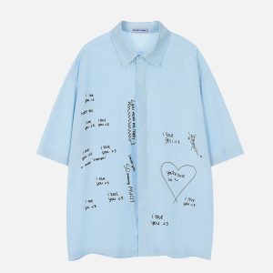 Funny Print Y2K Aesthetic Short Sleeve Shirt - Cute and Comfy for Trendy Outfits