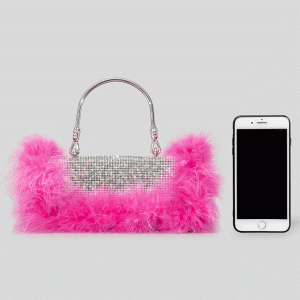 Furry Rhinestone Clutch Bag for Y2K Fashion Lovers - Glamorous Evening Accessory