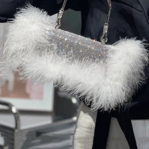 Furry Rhinestone Clutch Bag for Y2K Fashion Lovers - Glamorous Evening Accessory