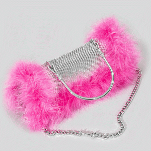 Furry Rhinestone Clutch Bag for Y2K Fashion Lovers - Glamorous Evening Accessory