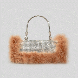 Furry Rhinestone Clutch Bag for Y2K Fashion Lovers - Glamorous Evening Accessory