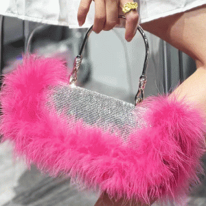 Furry Rhinestone Clutch Bag for Y2K Fashion Lovers - Glamorous Evening Accessory