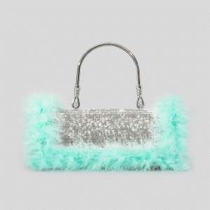 Furry Rhinestone Clutch Bag for Y2K Fashion Lovers - Glamorous Evening Accessory