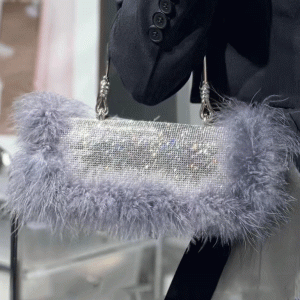 Furry Rhinestone Clutch Bag for Y2K Fashion Lovers - Glamorous Evening Accessory